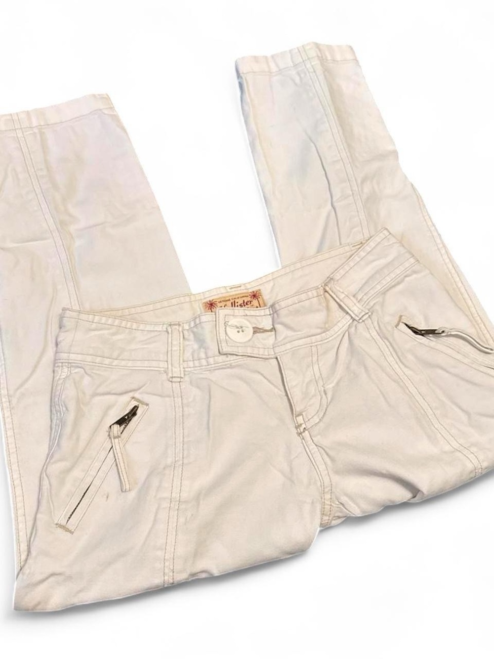 Vintage Y2K 2000s Hollister White / Ivory Super Low Rise Straight Leg Capris